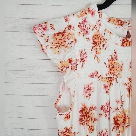 LOFT FLORAL SMOCKED RUFFLE FLARE DRESS, SZ MEDIUM - Picture 7 of 15